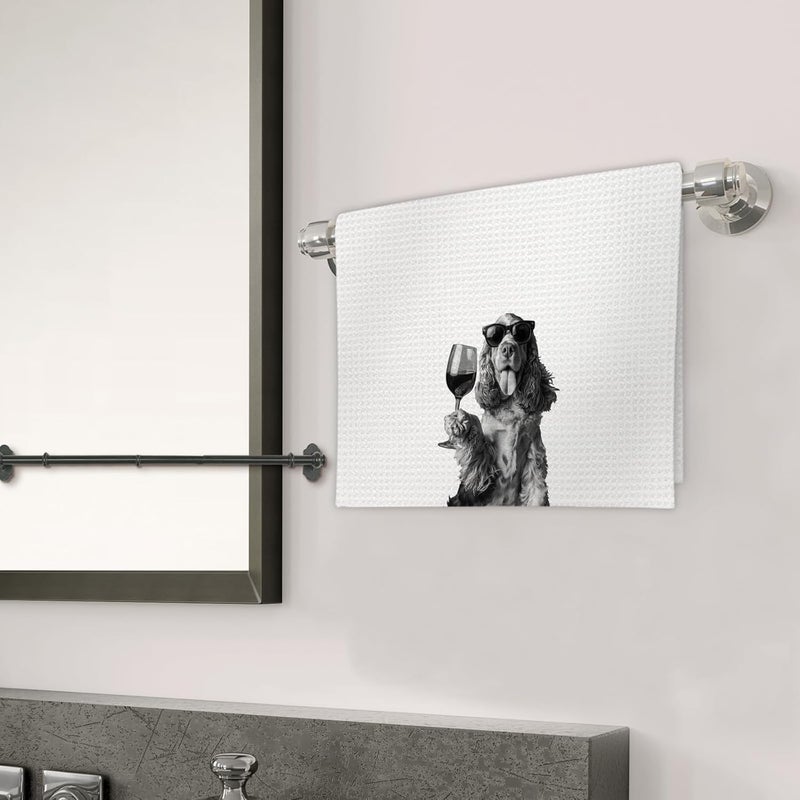 FIicy Cocker Spaniel Gifts Wine Dog Kitchen Towels, Gifts for Cocker Spaniel Dog Wine Lovers Decorative Hand Dish Towel for Kitchen Home Bar,Funny CockerSpaniel Dogs Home Bar Kitchens Decor(16x24Inch) - Image 3